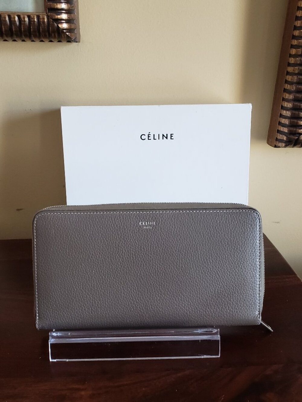 CELINE Gray /Yellow Souris Long Zippy Wallet